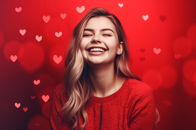 Menina sorridente, dia dos namorados, amor, coração vermelho, gerar Ai