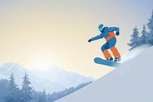 Foto minimalistischer snowboarder-trick auf einem steilen hang