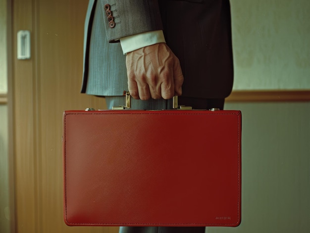 Foto mittlerer schuss von anwalt mann mit detailliertem schönem gesicht, handtasche in der hand, taille, hochschussfotografie