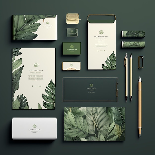 Foto mockup-sammlung von green leaf-schreibwaren