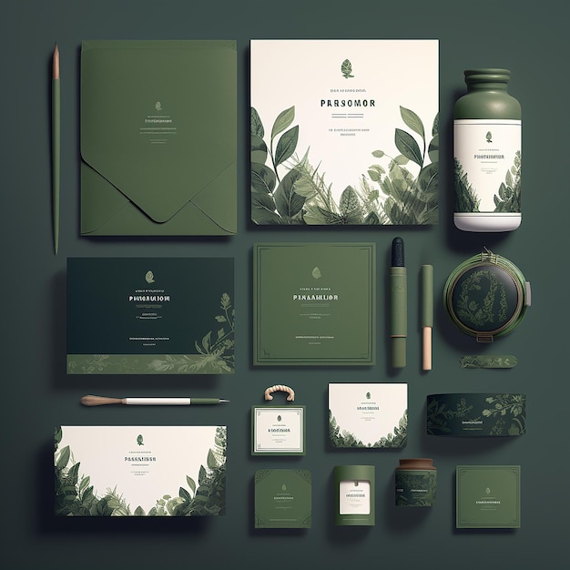 Foto mockup-sammlung von green leaf-schreibwaren