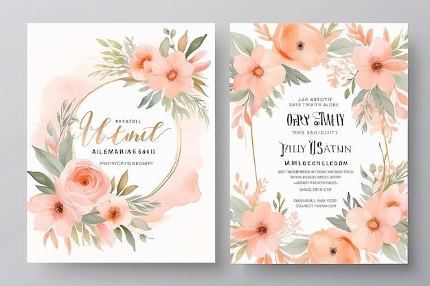 Foto modelo de convite de casamento floral com aquarela pastel rosa pêssego suave