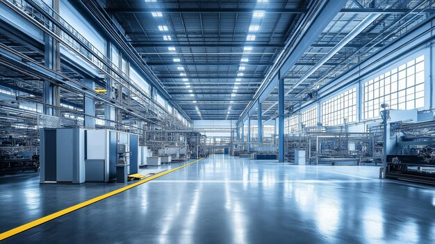 Foto moderne fabrik mit sauberen linien und hellen lichtern