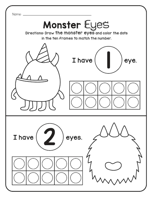 Monster-Mathe-Arbeitsblattnummern