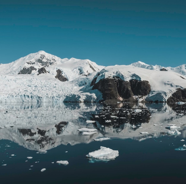 Montanhas da costa do estreito de Lemaire e icebergs Antártica