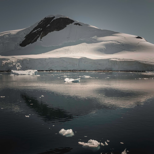 Montanhas da costa do estreito de Lemaire e icebergs Antártica