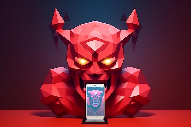 mundo de controle de ai ruim com diabo com ilustração gráfica de imagem de renderização 3d IA generativa