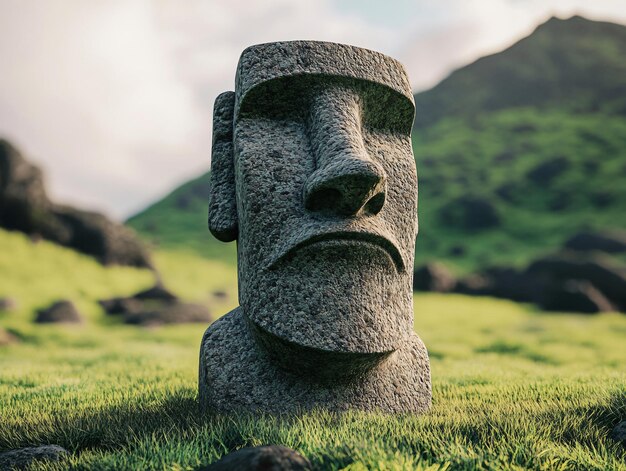 Foto nahaufnahme einer verwitterten steinstatue auf einem grasbewachsenen feld