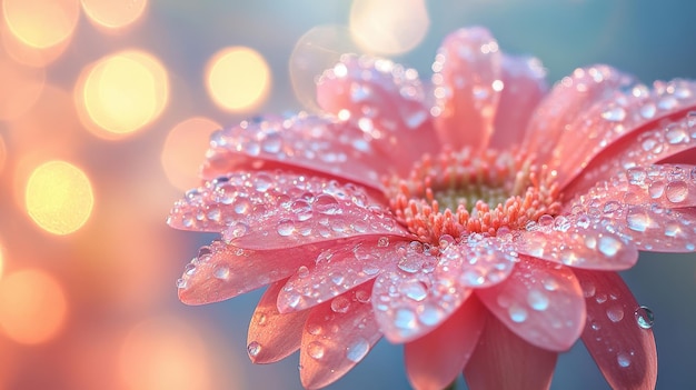 Foto nahaufnahme von pink gerbera daisy mit wassertropfen und bokeh-hintergrund im sanften licht