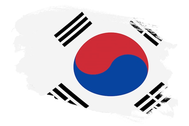 Foto nationalflagge südkoreas auf strukturiertem weißem hintergrund mit grunge-strichpinsel