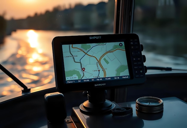 Foto navigationsgerät für motorboote mit flugroutenplaner