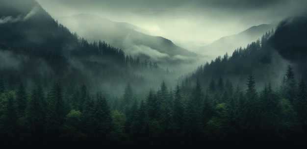 Foto nebel bedeckt einen berg in einem wald