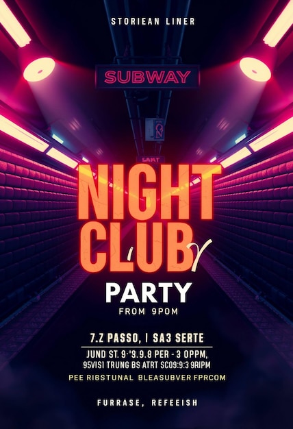 Foto night club psd flyer e design de postagem de mídia social para uma festa chamada metrô