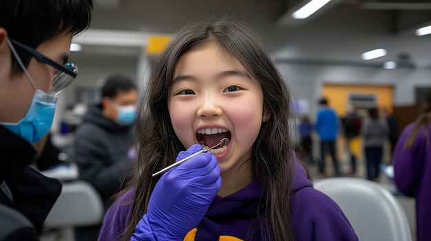 Foto odontologia infantil exame dentário no dentista