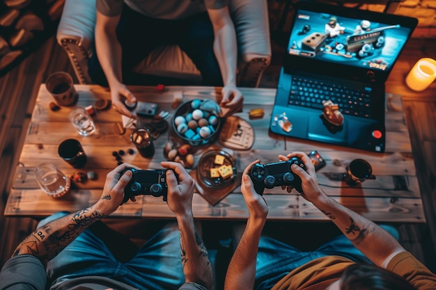 Foto organizar uma noite de jogos virtual com amigos ar generative ai