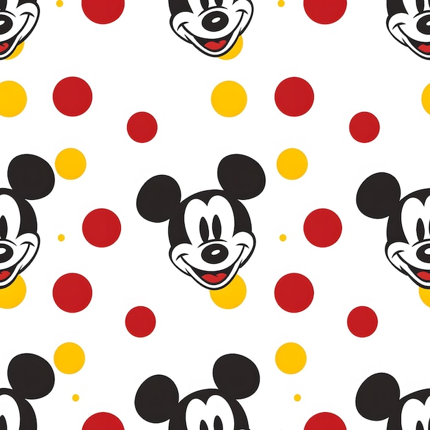 Foto padrão sem costura de mickey mouse com pontos vermelhos, amarelos e laranjas em fundo branco