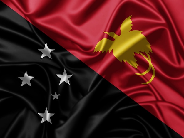 Papua-Neuguinea, die Flagge schwenkt, Hintergrund mit satinfarbenem Hintergrund