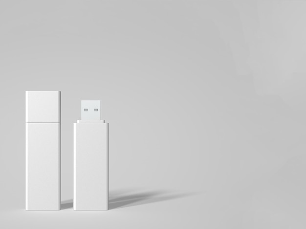 pendrive branco da ilustração 3D isolado no fundo branco