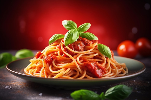 Pikante Spaghettiriegel Ein köstliches Mittagsgericht mit Tomaten und Sauce