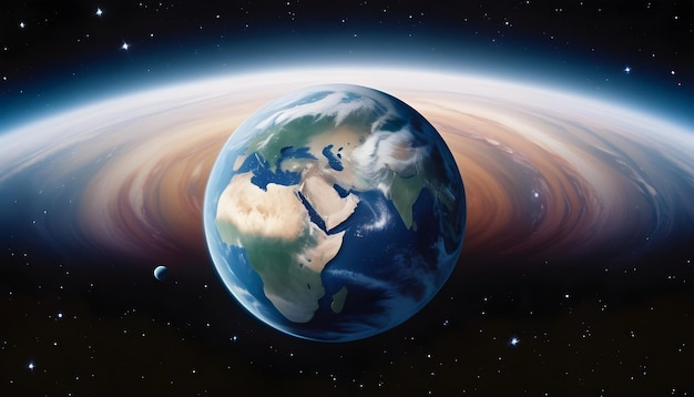 Foto planeta terra flutuando em um vasto visto do espaço