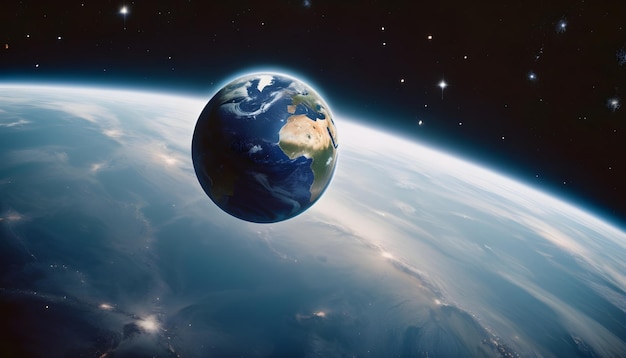 Foto planeta terra flutuando em um vasto visto do espaço