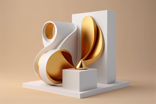 pódio abstrato 3d mínimo geométrico fundo branco e dourado generativo ai