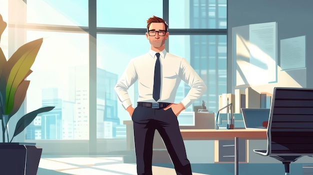 Foto professioneller charakter im business casual, dargestellt als bankmanager in einer büroillustration