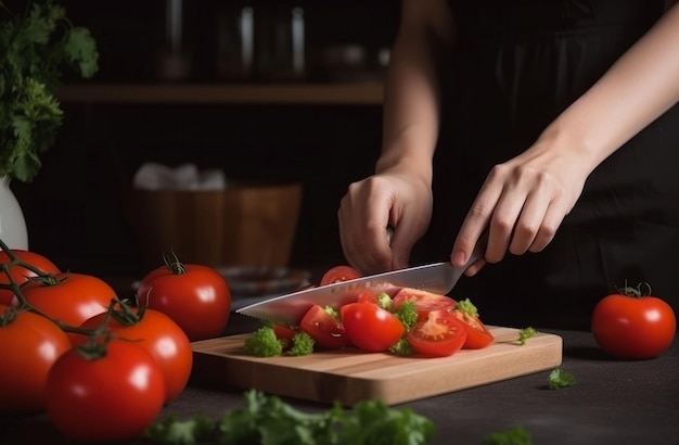 Refeição de salada de tomate feita à mão Alimentos orgânicos Gerar Ai