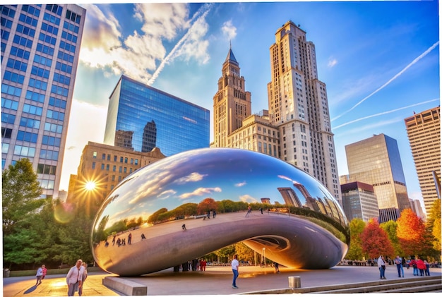 Foto reflexão icônica o chicago bean no millennium park