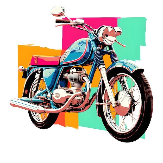 Retro-Motorrad auf farbenfrohen Hintergrund Seitensicht Vektorillustration