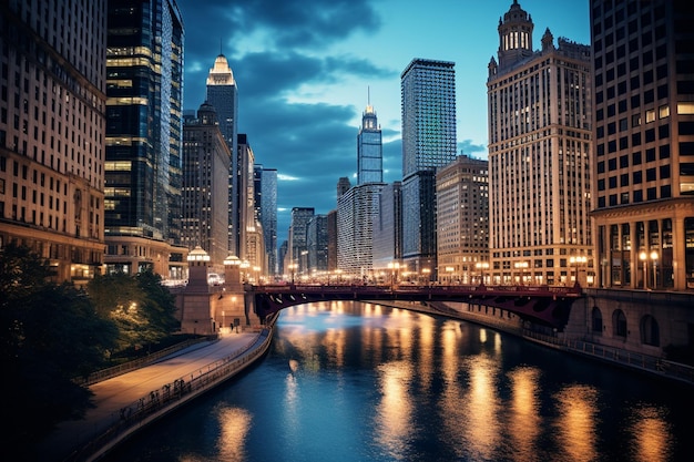 Foto rio de chicago à noite foto de estoque