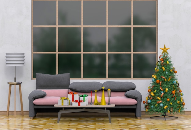 Sala de estar interior de Natal. 3d render