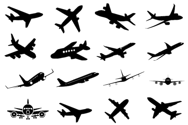 Foto sammlung von silhouetten von flugzeugen sammlung von flugzeug-ikonen