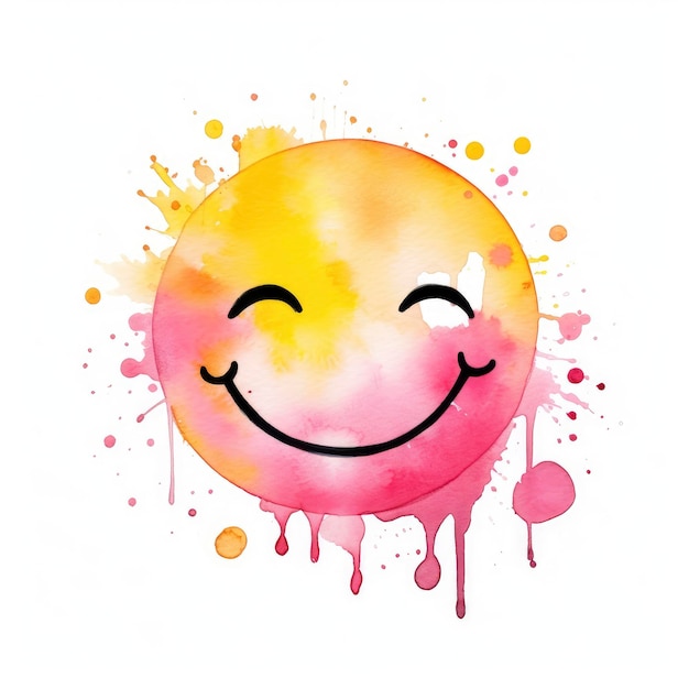 Schönes Smiley-Gesicht in rosa und gelben Aquarell-Splashes