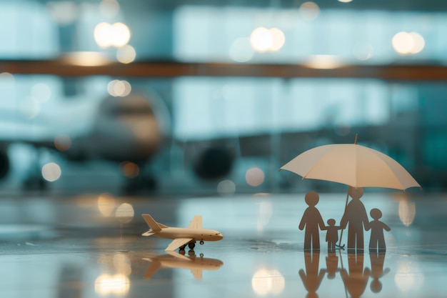 Foto schutz für die familie auf der reise eine sichere reise unter einem regenschirm