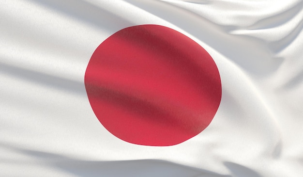 Schwenkende Nationalflagge Japans Winkte hochdetaillierte Nahaufnahme 3D-Rendering