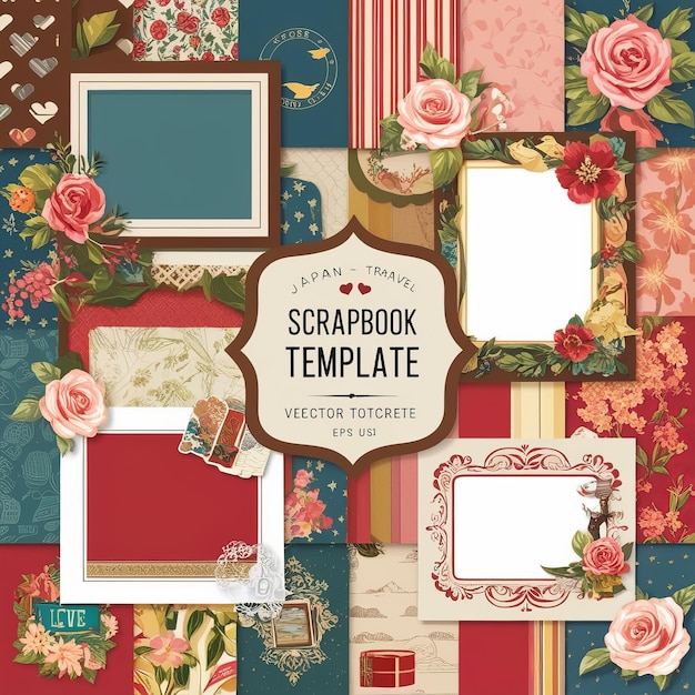 Foto scrapbooking-elemente im vintage-stil im hintergrund