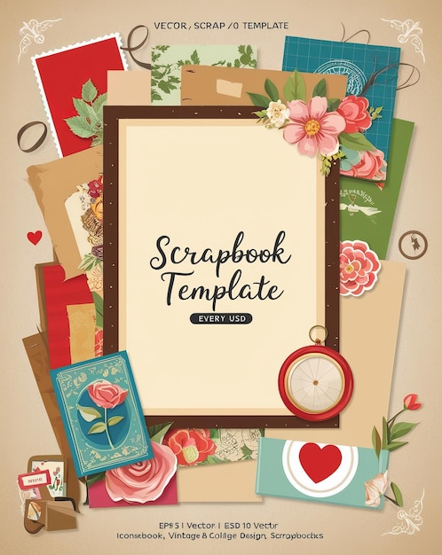 Foto scrapbooking-elemente im vintage-stil im hintergrund