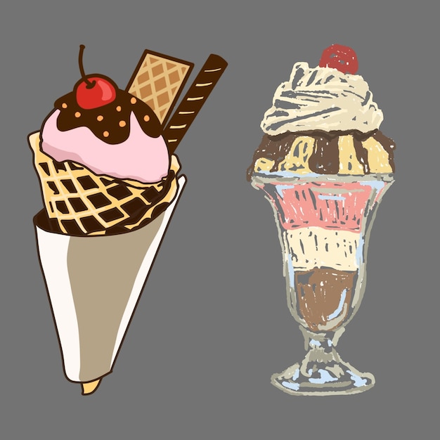 Foto shutter stockbilder waffeleis-erdbeer-eiscreme-illustration auf grauem transparentem hintergrund