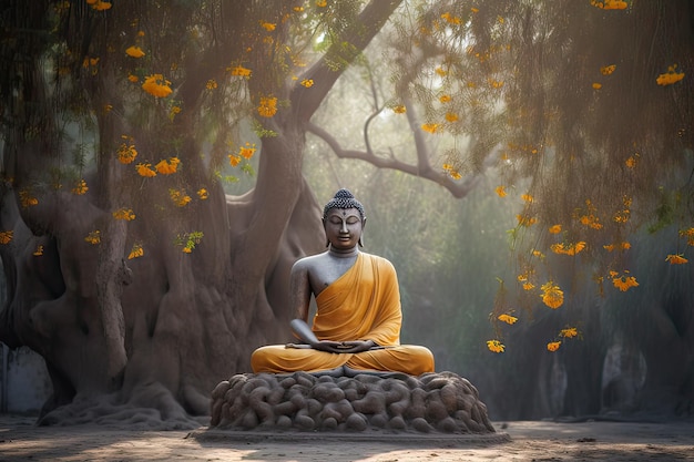 Siddhartha gautama iluminado sob a IA generativa da árvore bodhi