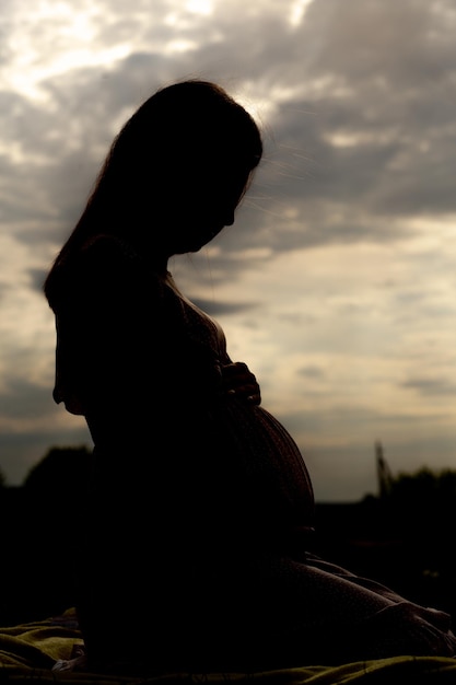 Silhueta de mulher grávida ao ar livre