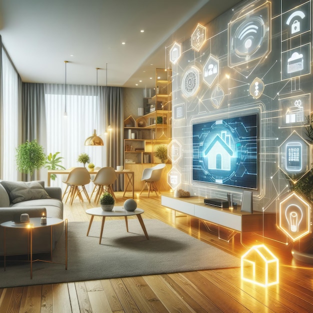 Smart Home-Technologie in einem modernen und technologisch fortgeschrittenen Wohnraum