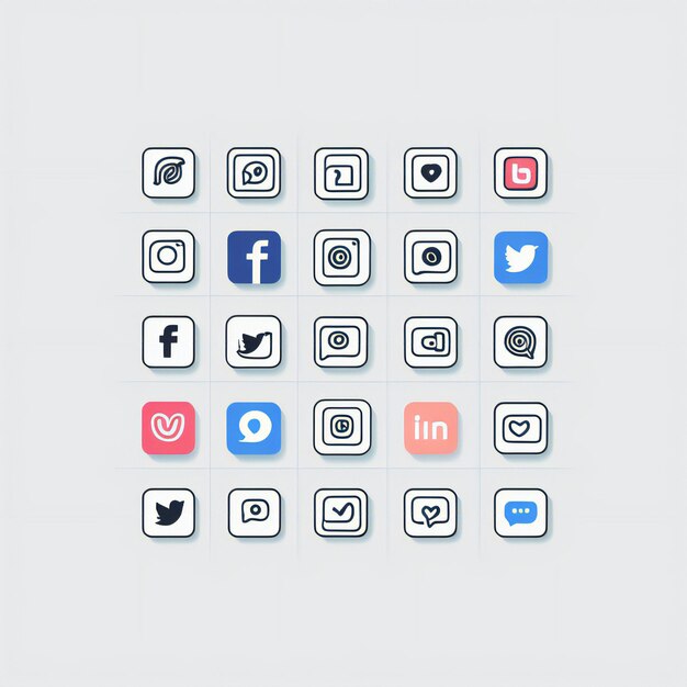 Foto social-media-logos und -ikonen eingestellt