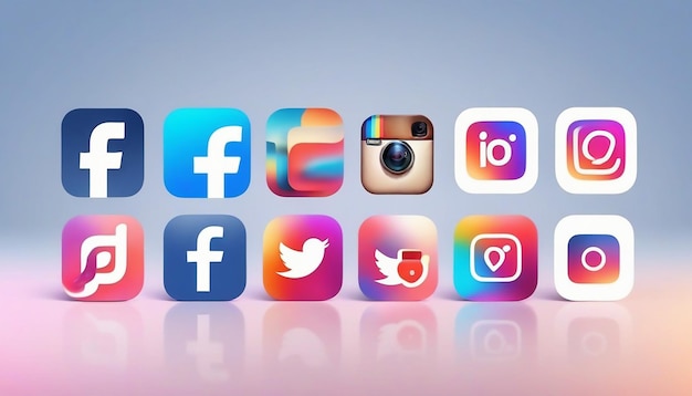 Foto socialmedia-ikonen-vektoren mit facebook, instagram, twitter, tiktok, youtube-logos hintergrund