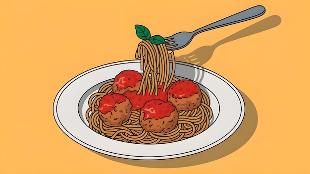 Foto spaghetti und fleischkugeln auf dem teller mit der gabel