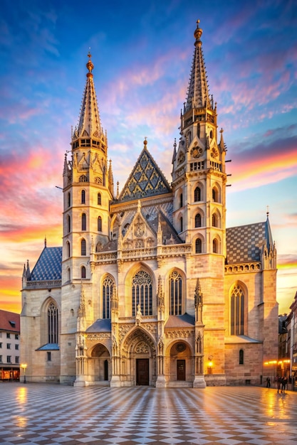 Foto st. stephens-kathedrale am stephansplatz bei sonnenaufgang wien österreich