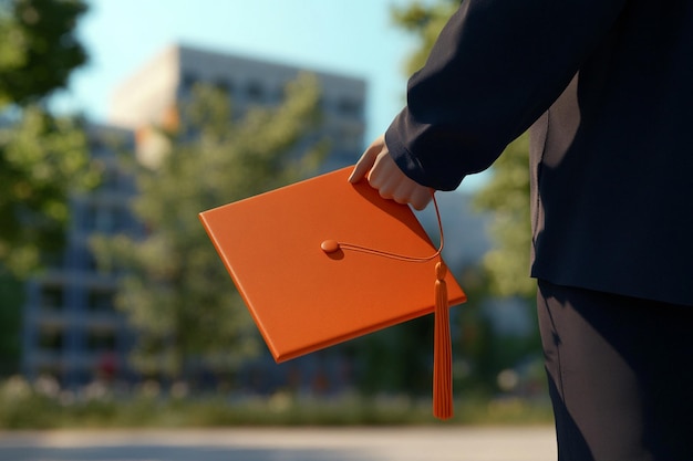 Foto student mit einer abschlussmütze in der hand