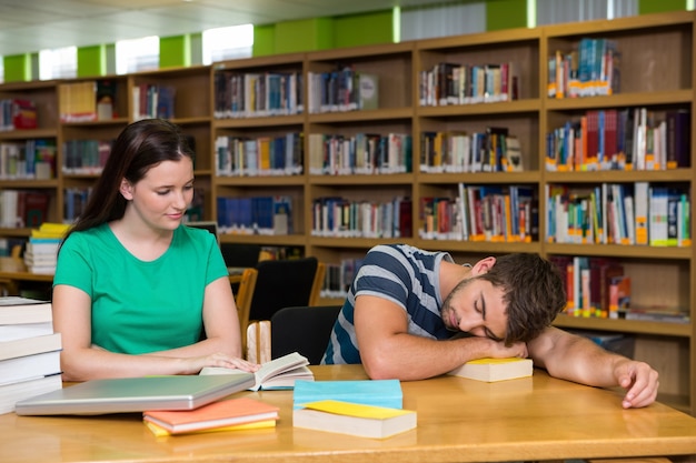 Studenten, die zusammen in der Bibliothek studieren