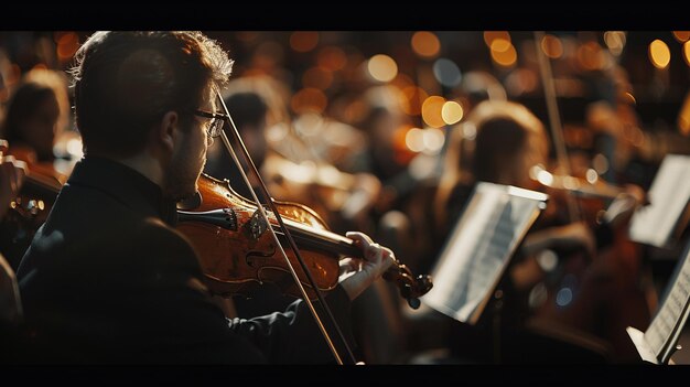 Foto symphonieorchester-auftritt mit geiger vor publikum