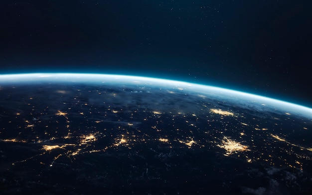 Terra à noite, luzes da cidade em órbita. Elementos desta imagem fornecidos pela NASA